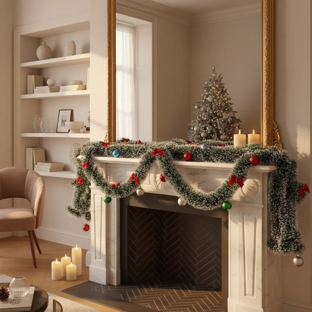 Festão de natal sendo usado para decorar diversos ambientes